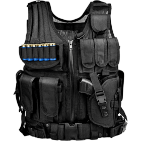 Tactical Vest for Men with Detachable Belt and Subcompact/Compact/Standard Holster for Pistol - Perfect for Airsoft and Military Training (Color: black)