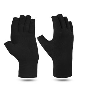 1pair Arthritis Fingerless Compression Gloves; Outdoor Half Finger Knuckle Pressure Gloves (Buy A Size Up) (Color: black, size: L)