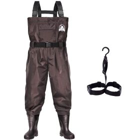 UPGRADE Fishing Waders for Men&Women with Boots Waterproof;  Nylon Chest Wader with PVC Boots & Hanger Brown (Color: brown, size: Men 13/Women 15)