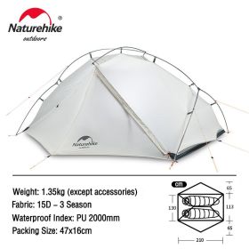 Naturehike Tent VIK Ultralight Camping Tents 1person 2person Cycling Tent Waterproof portable Travel Tent (Color: 2 Person-white-15D)