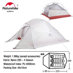 Naturehike Cloud Up 1 2 3 People Tent Ultralight 20D Camping Tent Waterproof Outdoor Hiking Travel Tent Backpacking Cycling Tent (Color: 3 Person Gray-Skirt)